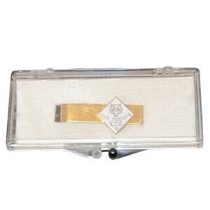 VTG 60s Cub Scouts Tie Bar‎ Youth Size Gold-tone White Enamel BSA Clip Uniform